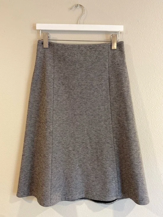 M.M.LaFleur Grey Houndstooth A-Line Midi Skirt Size 4 Virgin Wool Blend Italy - Picture 1 of 6